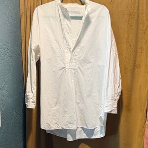 Crisp cotton poplin White Tunic Blouse Relaxed V-Neck Popover